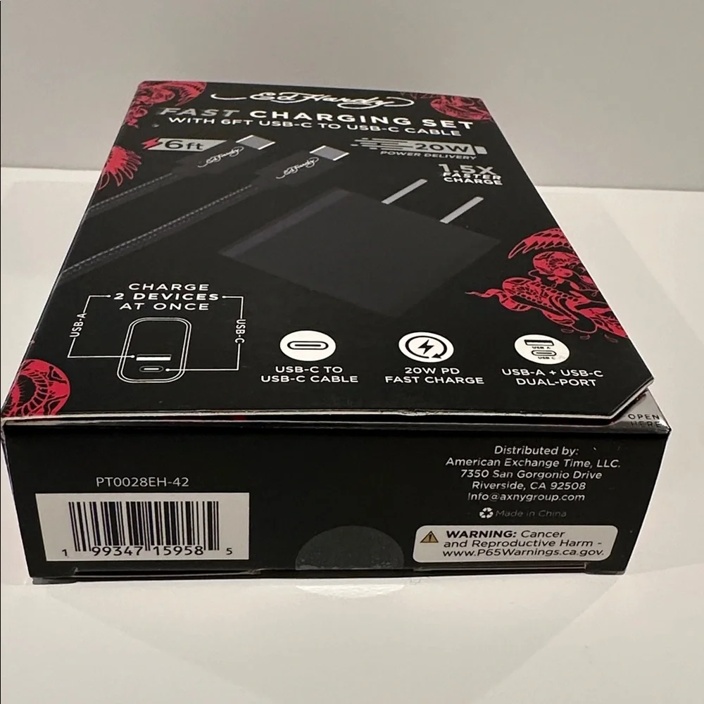 NIB Ed Hardy Fast Charging Set with 6 Ft. USB-C to USB-C Cable.